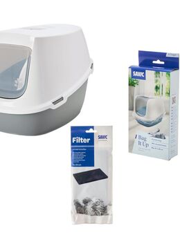 Savic Katzentoilette Robin Jumbo - Toilette hellgrau/weiß + 2 extra Filter + 6 Bag it up