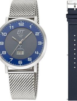 ETT Funkuhr Atacama EGS-11621-32MS, (Set, 2-tlg., mit Wechselband aus Leder), Armbanduhr, Herrenuhr, Datum, Solar, ideal auch als Geschenk