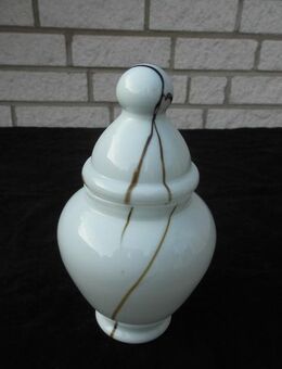 Glas Deckelvase Dose Vase mit Deckel weiß mit Dekor 7,- - Flensburg