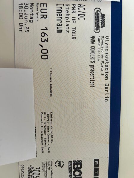 2x Tickets AC/DC Konzert Berlin Innenraum Olympiastadion - Berlin