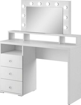 Home affaire Schminktisch Diva Frisiertisch Hollywood Theater 120x136x40cm (3 Schubladen mit Hochglanzfront), Kosmetiktisch Spiegel mit LED Beleuchtung Griffe Kristalloptik