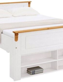 Home affaire Massivholzbett Tessin, Stauraumbett, Landhausstil, Schubladen optional, rustikal (Breite/Belastbarkeit 180cm/220 KG, 140cm/180 KG), zertifizierte Kiefer, Kassetten-Optik, stabile Qualität