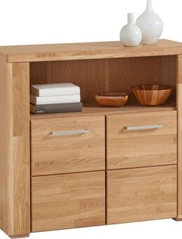 Home affaire Kommode Celle,90cm breit,35 cm tief, Fronten Massivholz, Holz massiv, Holzwerkstoff, Metall Griffe,3 breite Fächer