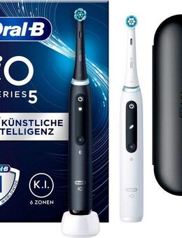 Oral-B Elektrische Zahnbürste iO 5 Duopack, Aufsteckbürsten: 2 St., mit Magnet-Technologie, LED-Anzeige, 5 Putzmodi, Reiseetui