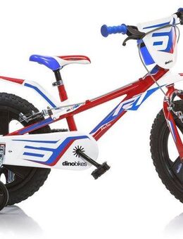 Dino Kinderfahrrad Mountainbike, 1 Gang, mit Stützrädern, Frontschild und coolen Schutzblechen