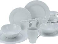 CreaTable Kombiservice Geschirr-Set Flora (16-tlg), 4 Personen, Porzellan, Service weiß, klassische Form im Landhausstil 16 Teile, für 4 Personen