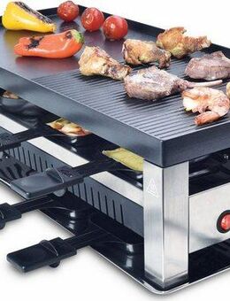 SOLIS OF SWITZERLAND Raclette Typ 791, 8 Raclettepfännchen, 1400 W, 5in1: Raclette, Tischgrill, Crépe, Mini Wok, Pizza