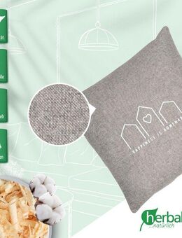 herbalind Zirbenkissen Happiness is Homemade - Flanell in grau 30x30 mit Reißverschluss, 100% Baumwolle mit Zirbe Füllung - Handmade in Germany