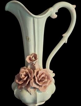 Sehr große ungewöhnliche Vintage Vase mit rosa Relief Rosenblüten gearbeitet – sehr edel - Niederfischbach