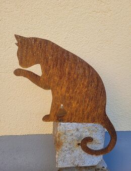 Katze Katzenwäsche als Kantenhocker Edelrost Gartendeko - Kraftisried