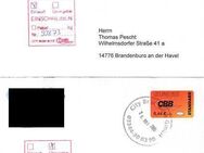 City Brief Bote: MiNr. 1 a, 15.02.2005, "CBB-Firmenlogo", Wert zu 0,44 EUR, SET mit 2 Einschreiben (Einwurf und Übergabe), Ganzstück (Umschlag), TSt., echt gelaufen - Brandenburg (Havel)