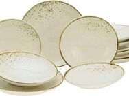 CreaTable Teller-Set Nature Collection Natural Living (12-tlg), 4 Personen, Steinzeug, Reaktivglasur mit Sprenkeln, jedes Stück ein Unikat