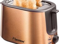 bestron Toaster ATS1000CO, 2 kurze Schlitze, für 2 Scheiben, 1000 W, Krümelschublade und Brötchen-Röstaufsatz, Edelstahl in Kupfer-Optik