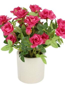 Kunstblume Wildrosen Busch im Topf Rosen, I.GE.A., Höhe 21 cm, Rosen Kunstrosen Kunstpflanze Blumen Künstliche Hochzeitsdeko