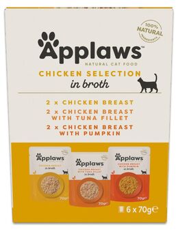 Applaws Pouch mit Brühe Mix 12 x 70 g - Mixpaket Hühnchen (3 Sorten)
