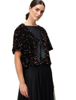 Zero Jackenblazer Damen Blazerjacke mit Pailletten Bindedetail