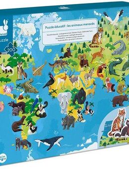 Janod Puzzle Gefährdete Tiere, 200 Puzzleteile, mit Figuren
