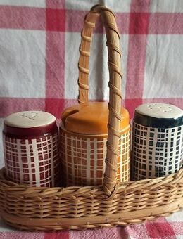 seltenes Vintage Wächtersbach Set, komplett mit Original Servierkörbchen - aus den 50er Jahren - Niederfischbach