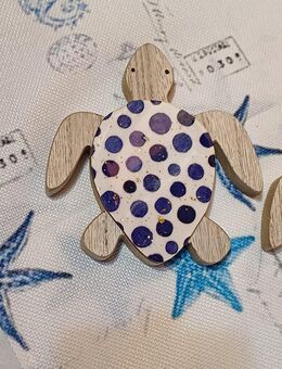 %%...Schildkröte maritime Deko Holz Blau Beige Gold Sommer Meer Urlaub - Rheinbach
