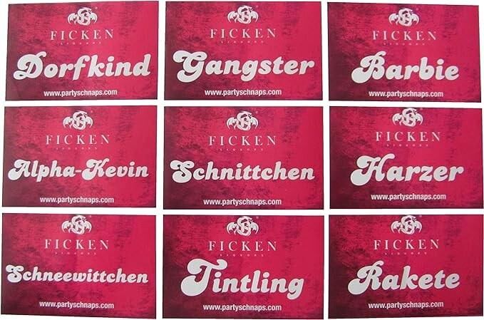 F i c k e n Likör - 9 verschiedene Aufkleber mit Sprüchen - Mix - Doberschütz