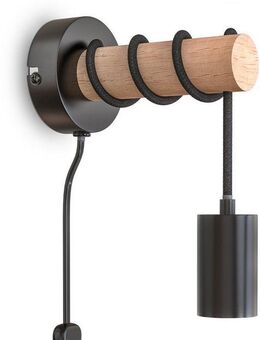 B.K.Licht Wandleuchte, ohne Leuchtmittel, Wandlampe, 1 flammig, Industrial-Design, Retro, Stahl, Holz, rund