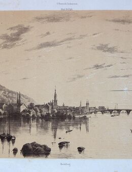 Heidelberg - Blick über den Neckar . Originale Lithographie um 1850 - Bautzen