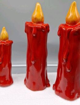 Keramik Kerzen rot 25cm hoch und 18cm hoch 3 Stück als Set zusammen - Essen