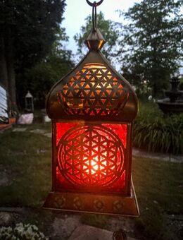 Neuware: Orientalisches Licht "Blume des Lebens" rot Messing Antique Laterne Lampe Windlicht, mit Teelichthalter - Mammendorf