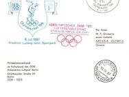 DDR: MiNr. PP 448, 08.07.1987, "XXV. Int. Olympischer Tag", private Ganzsache (Postkarte), echt gelaufen (Luftpost nach Athen) - Brandenburg (Havel)