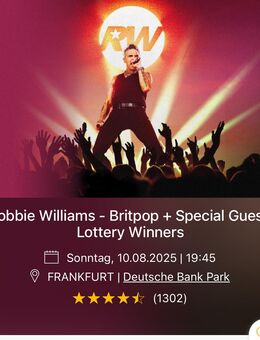 Zwei Tickets für Robbie Williams in Frankfurt abzugeben - Ebersburg