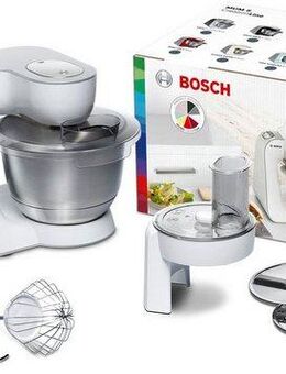 BOSCH Küchenmaschine Serie 4 MUM58W20, Mixer, Durchlaufschnitzler, 3 Scheiben, weiß, 1000 W, 3 Scheiben, Schüssel, Knethaken/Rühr-/Silikonbesen, spülmaschinenfest