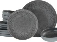 CreaTable Teller-Set Uno Volcano, Tellerset 12-tlg (12-tlg), 4 Personen, Steinzeug, Reaktivglasur, Vintage Style