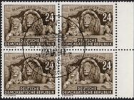 DDR: MiNr. 397 X II, 02.11.1953, "75 Jahre Leipziger Zoo", geprüft, Viererblock, Ersttagssonderstempel (Bogenentwertung) - Brandenburg (Havel)