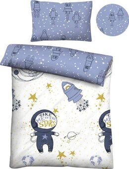 Biberna Kinderbettwäsche Julien in Gr. 100x135 oder 135x200 cm, für Kinder, Kinderbettwäsche, Feinbiber, 2 teilig, Feinbiber kuschelig warm im Winter, Kinderbettwäsche Weltraum, Kinder