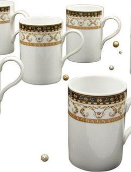 CreaTable Becher Kaffeebecher Majestosa, Porzellan, Dekor schwarz abgesetzt, Tassen Set, 6-teilig