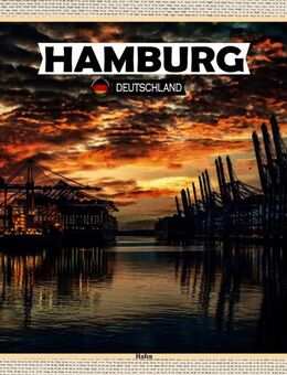 Schönes Holzschild Hamburger Hafen Sonnenuntergang Wandbild 20x30 cm - Berlin