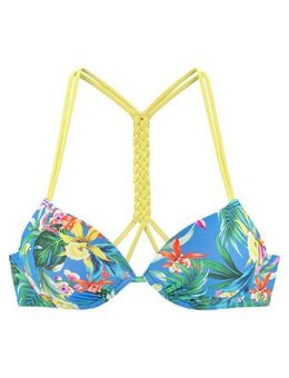 Venice Beach Push-Up-Bikini-Top Hanni, mit tropischem Print und gelben Details
