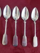 6 große alte Suppenlöffel, Silberauflage 100 in 45130