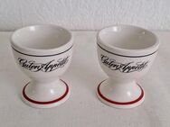 2 Eierbecher Porzellan weiß als Set Schrift Guten Appetit 5cm breit 6cm hoch - Essen