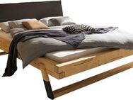 Schlafkontor Bettgestell Lobia Massivholzbett, gepolstertes Kopfteil, 180x200 cm, Doppelbett in Fichte natur