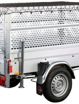 STEMA PKW-Anhänger BASIC Plus 1000, max. 766 kg, Set, Tieflader, gebremst, mit Gitteraufsatz