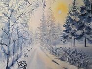 Aquarell Bild selbstgemalt Maße 28x38 * Winter Landschaft - Rostock