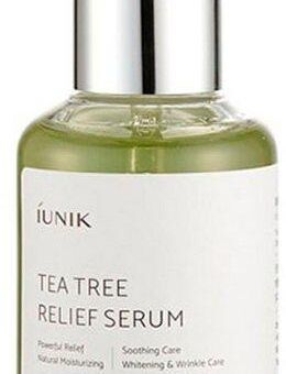 iUnik Gesichtsserum Tea Tree Relief Serum, Beruhigt irritierte Haut und regeneriert sie, entzündungshemmend.