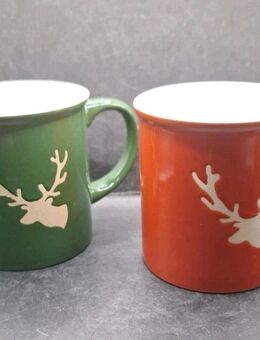 Tasse Schweden 9cm hoch 8cm breit Tasse mit Elch Becher Kaffeetasse rot Teetasse - Essen