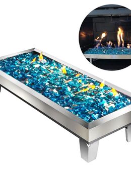 BBQ Kohlebecken, 60 x 25 x 5 cm Barbecue Brazier Kohlebecken Feuerstelle aus Edelstahlkonstruktion, 9,07 kg Füllglas Multifunktionelle Feuer FeuerstelleMetall Kohlebecken Feuerfestes Glas - Ingolstadt