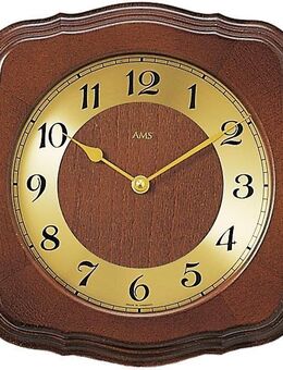 AMS Funkwanduhr F5862/1 (Quarz,Holz,Glas,Buche nussbaumfarben,Wohnzimmer,Küche,Made in Germany)