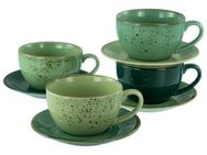 CreaTable Cappuccinotasse Nature Collection Green Life, Cappuccino-Set, 8-tlg., Steinzeug, Handwerklicher Look, Vintage