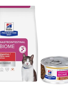 8 kg Hill's Prescription Diet Trockenfutter + 6 x 82 g passendes Nassfutter gratis! - Gastrointestinal Biome Stress mit Huhn + 6 x 82 g mit Huhn & Gemüse