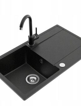 Granitspüle Waschbecken komplett Set mit SIPHON Mischbatterie Graphit - Wuppertal