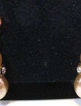 Ohrstecker - hängend - 90er Jahre - goldfarben mit Strass + Perlen - Modeschmuck - Biebesheim (Rhein)